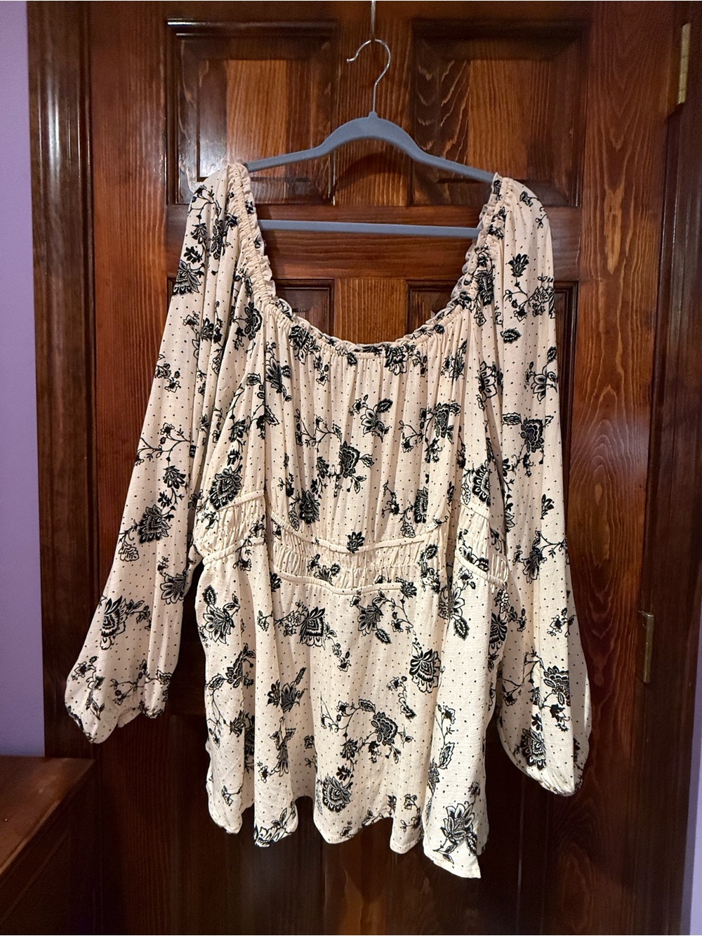 torrid Cream Blouse with Black Floral Print